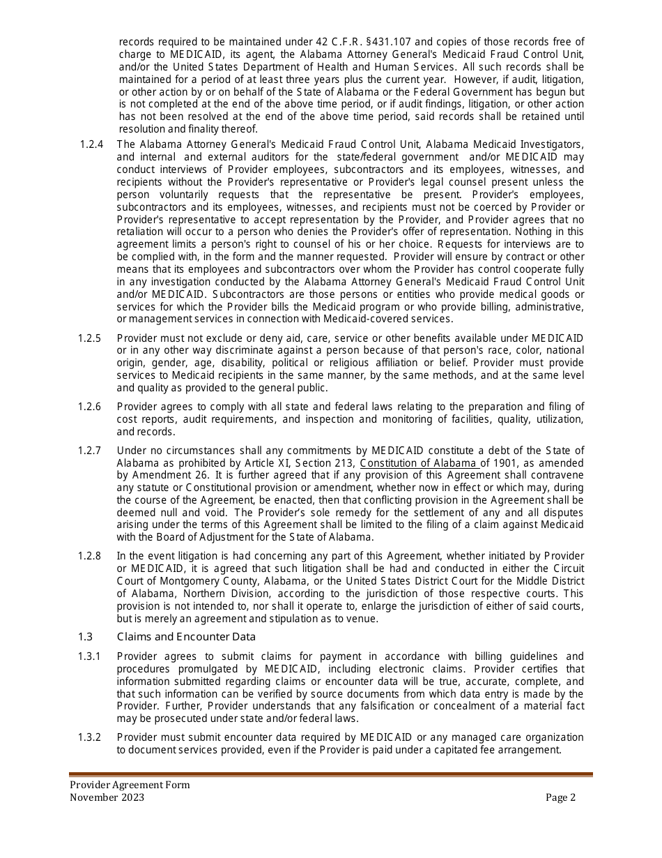 Provider Agreement - Alabama, Page 2
