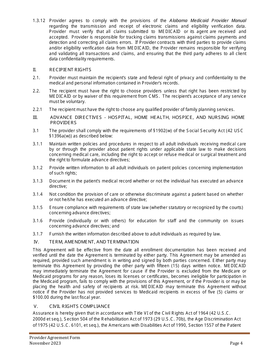 Provider Agreement - Alabama, Page 4