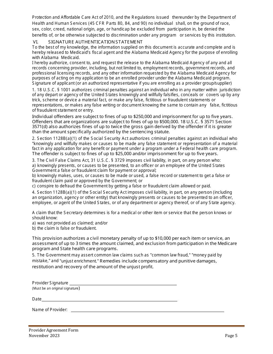 Provider Agreement - Alabama, Page 5