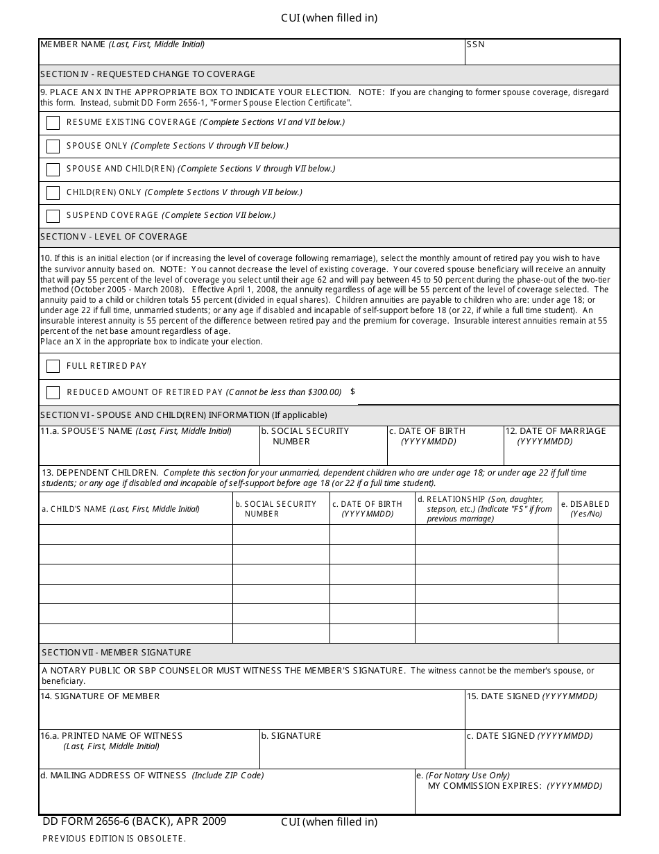 DD Form 2656-6 Survivor Benefit Plan Election Change Certificate, Page 2