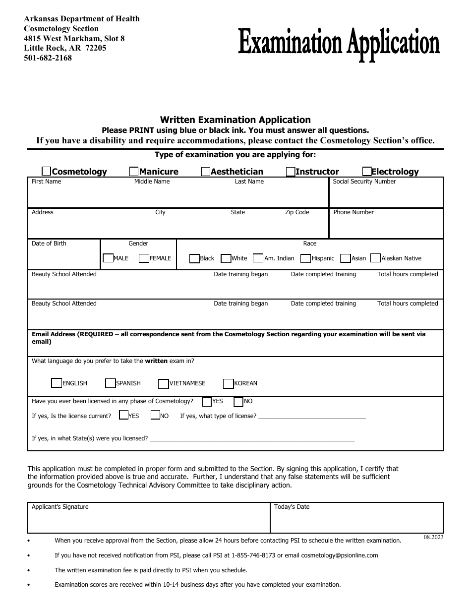 Arkansas Examination Application Fill Out Sign Online And Download Pdf Templateroller 8979