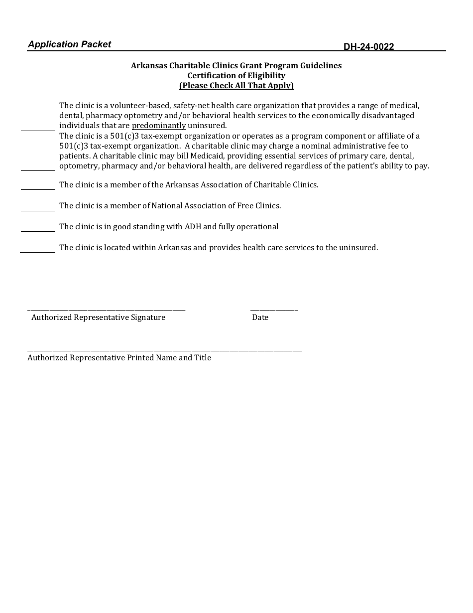Form DH-24-0022 Notice of Funds Availability Application Packet - Charitable Clinics - Arkansas, Page 13