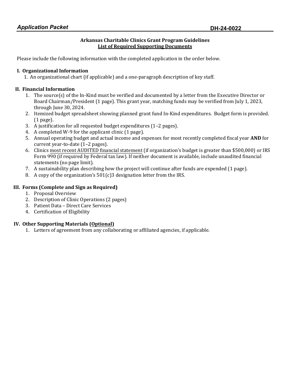 Form DH-24-0022 Notice of Funds Availability Application Packet - Charitable Clinics - Arkansas, Page 14
