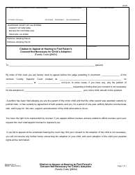 Document preview: Form VN251 Citation to Appear at Hearing to Find Parent's Consent Not Necessary for Child's Adoption - County of Ventura, California