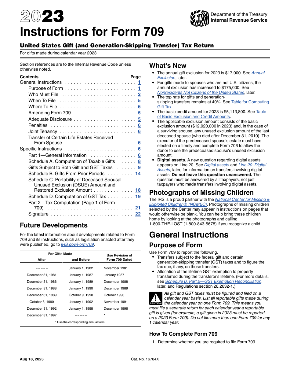 Download Instructions for IRS Form 709 United States Gift (And