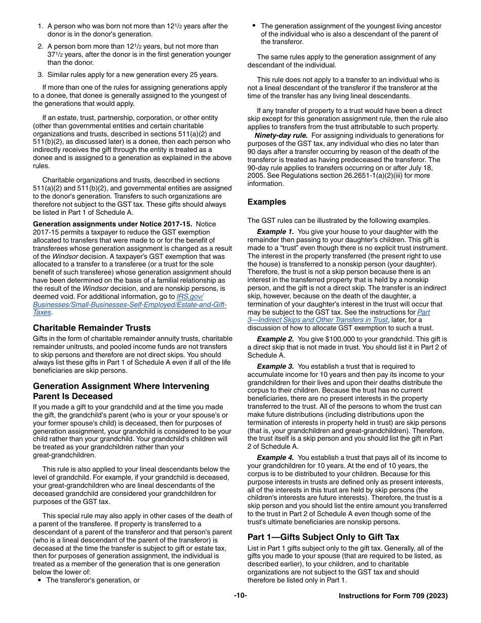 Instructions for IRS Form 709 United States Gift (And Generation-Skipping Transfer) Tax Return, Page 10