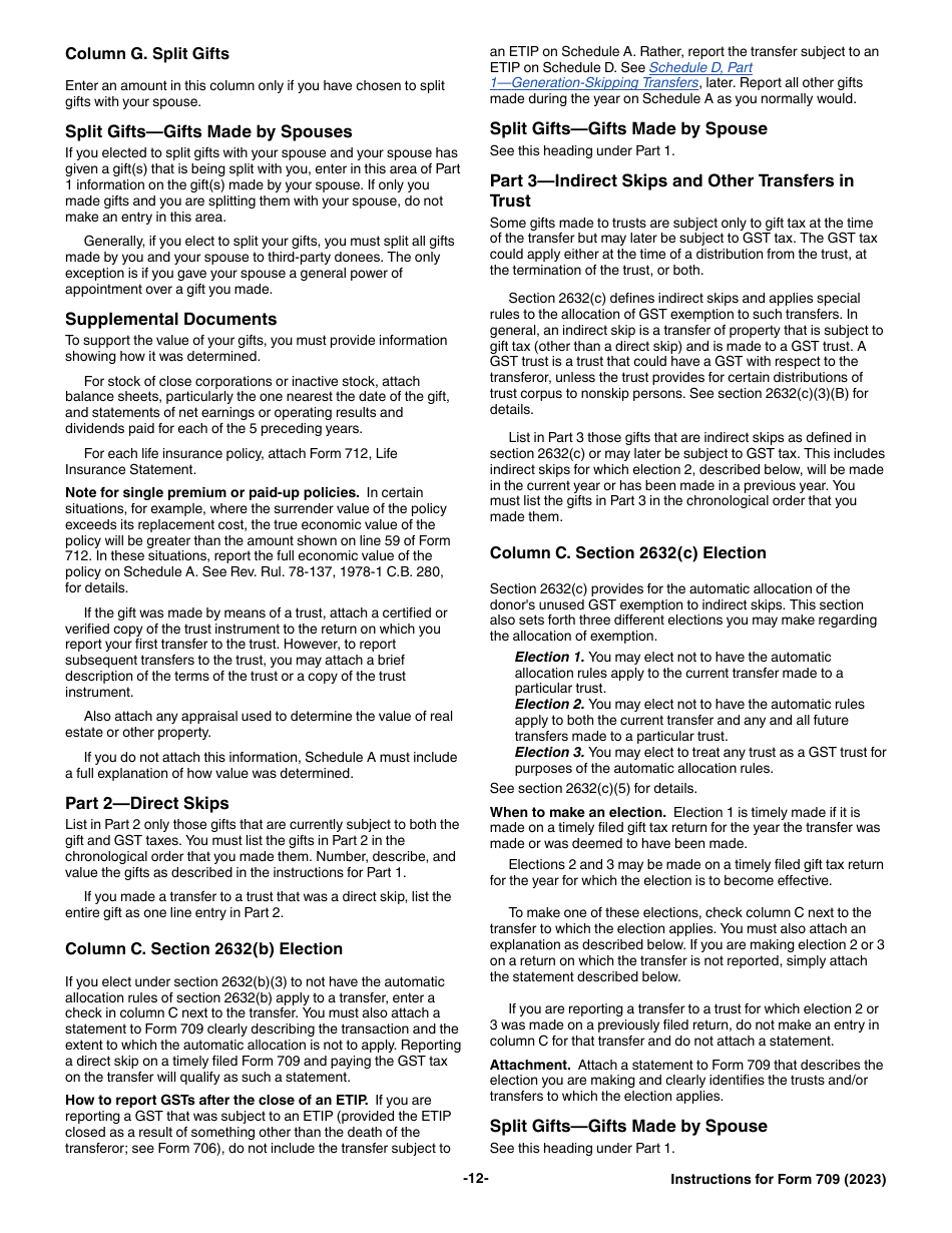 Instructions for IRS Form 709 United States Gift (And Generation-Skipping Transfer) Tax Return, Page 12