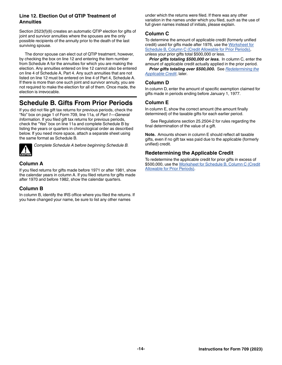 Instructions for IRS Form 709 United States Gift (And Generation-Skipping Transfer) Tax Return, Page 14