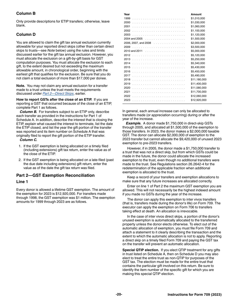 Download Instructions For IRS Form 709 United States Gift (And ...