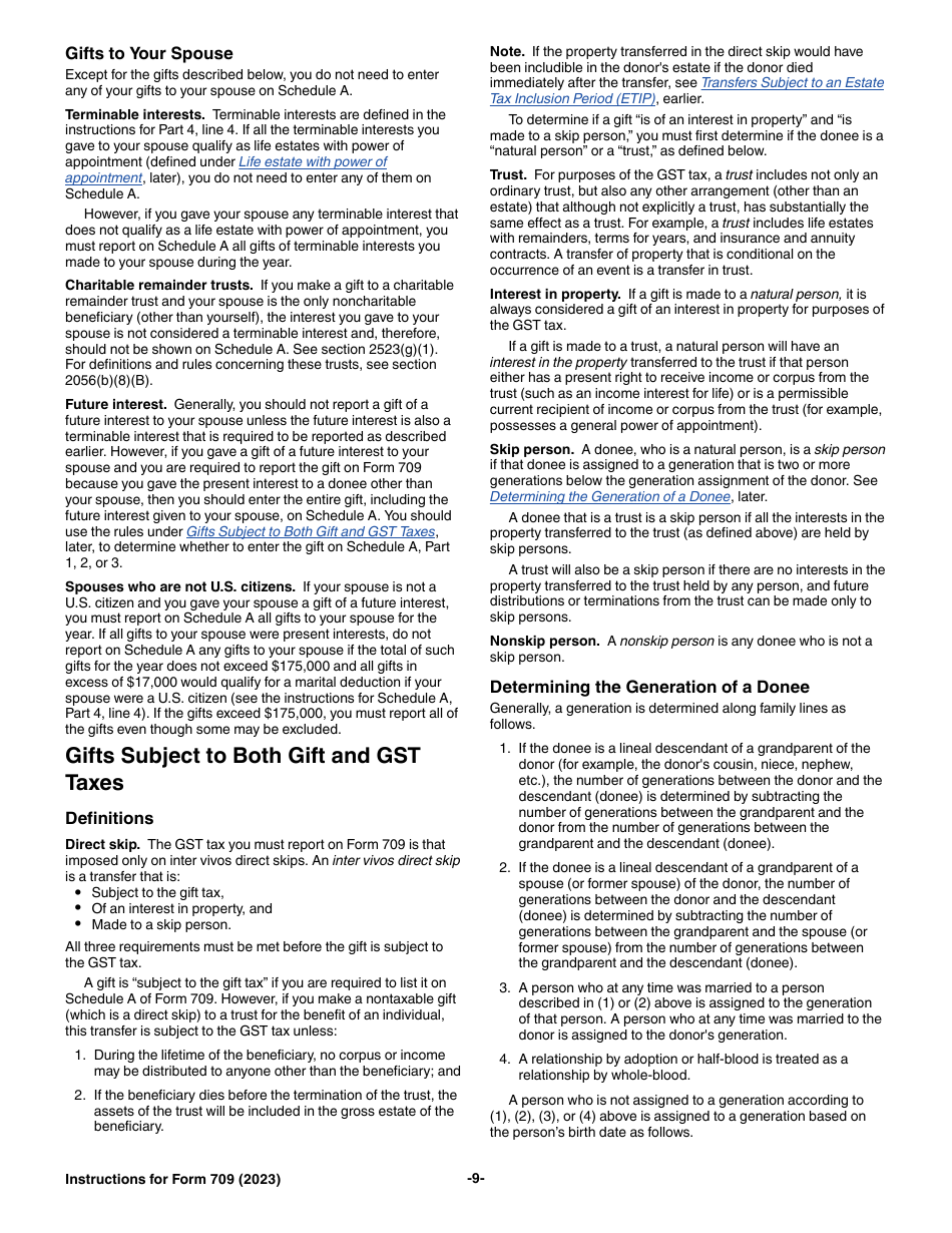 Instructions for IRS Form 709 United States Gift (And Generation-Skipping Transfer) Tax Return, Page 9
