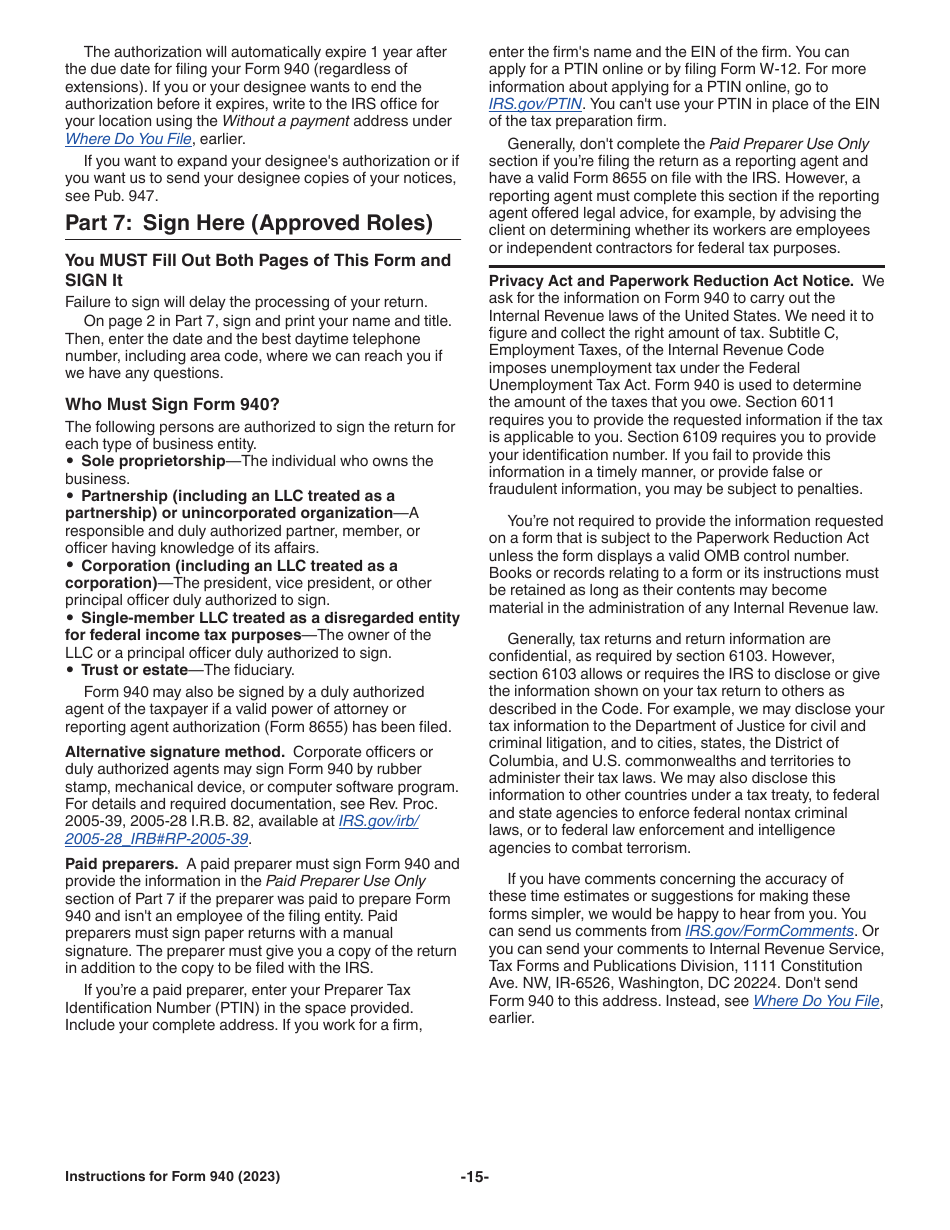 Instructions for IRS Form 940 Employers Annual Federal Unemployment (Futa) Tax Return, Page 15