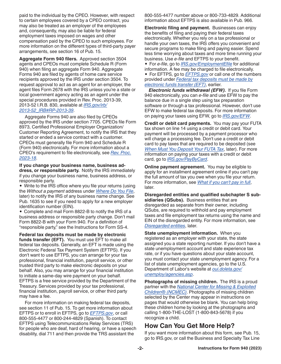 Instructions for IRS Form 940 Employers Annual Federal Unemployment (Futa) Tax Return, Page 2