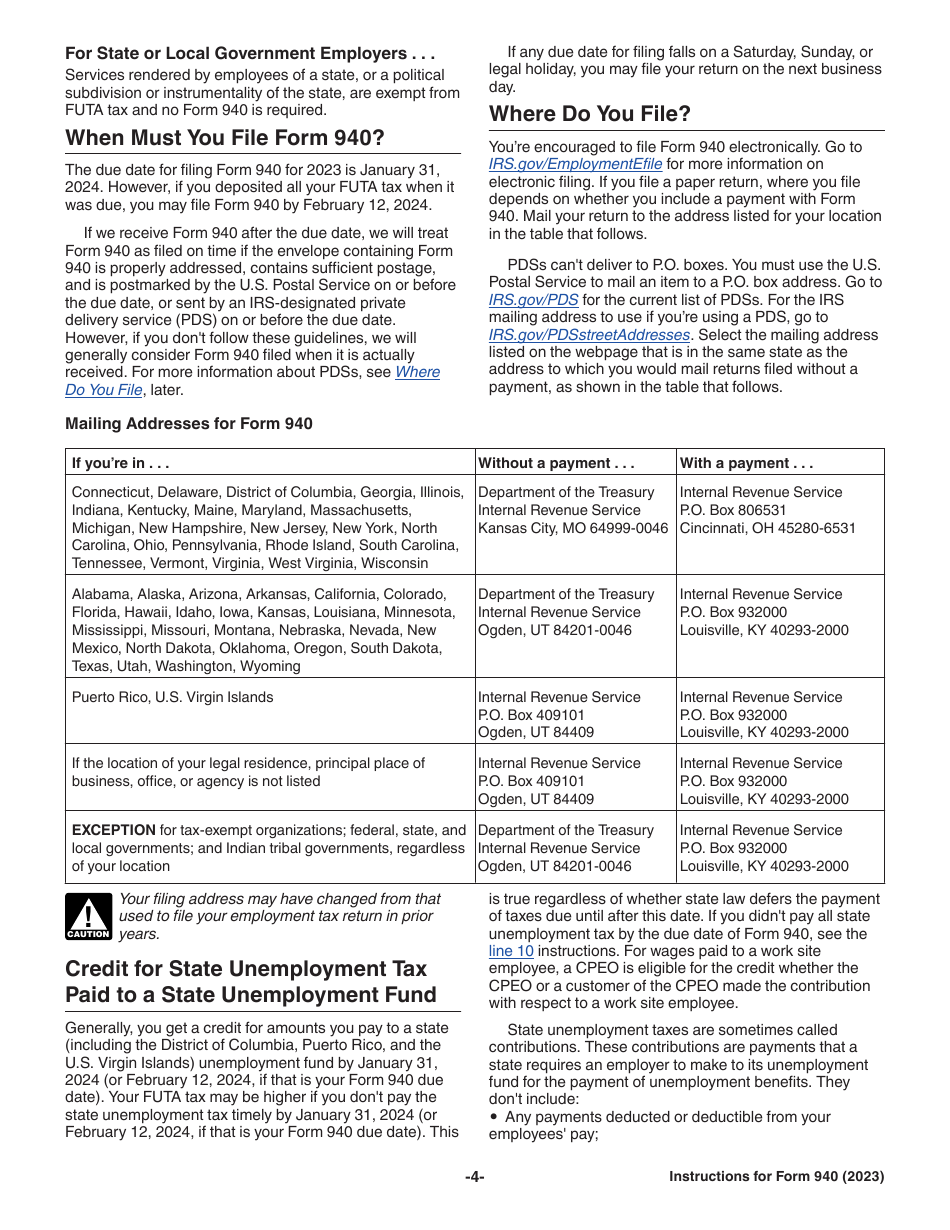 Download Instructions for IRS Form 940 Employer's Annual Federal