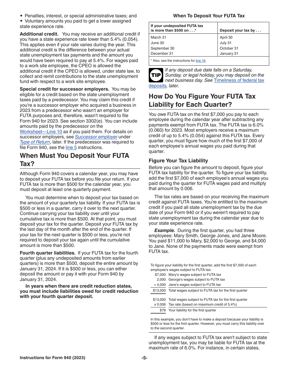 Instructions for IRS Form 940 Employers Annual Federal Unemployment (Futa) Tax Return, Page 5