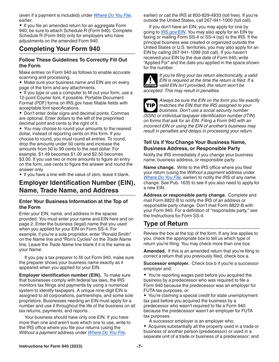 Instructions for IRS Form 940 Employers Annual Federal Unemployment (Futa) Tax Return, Page 7