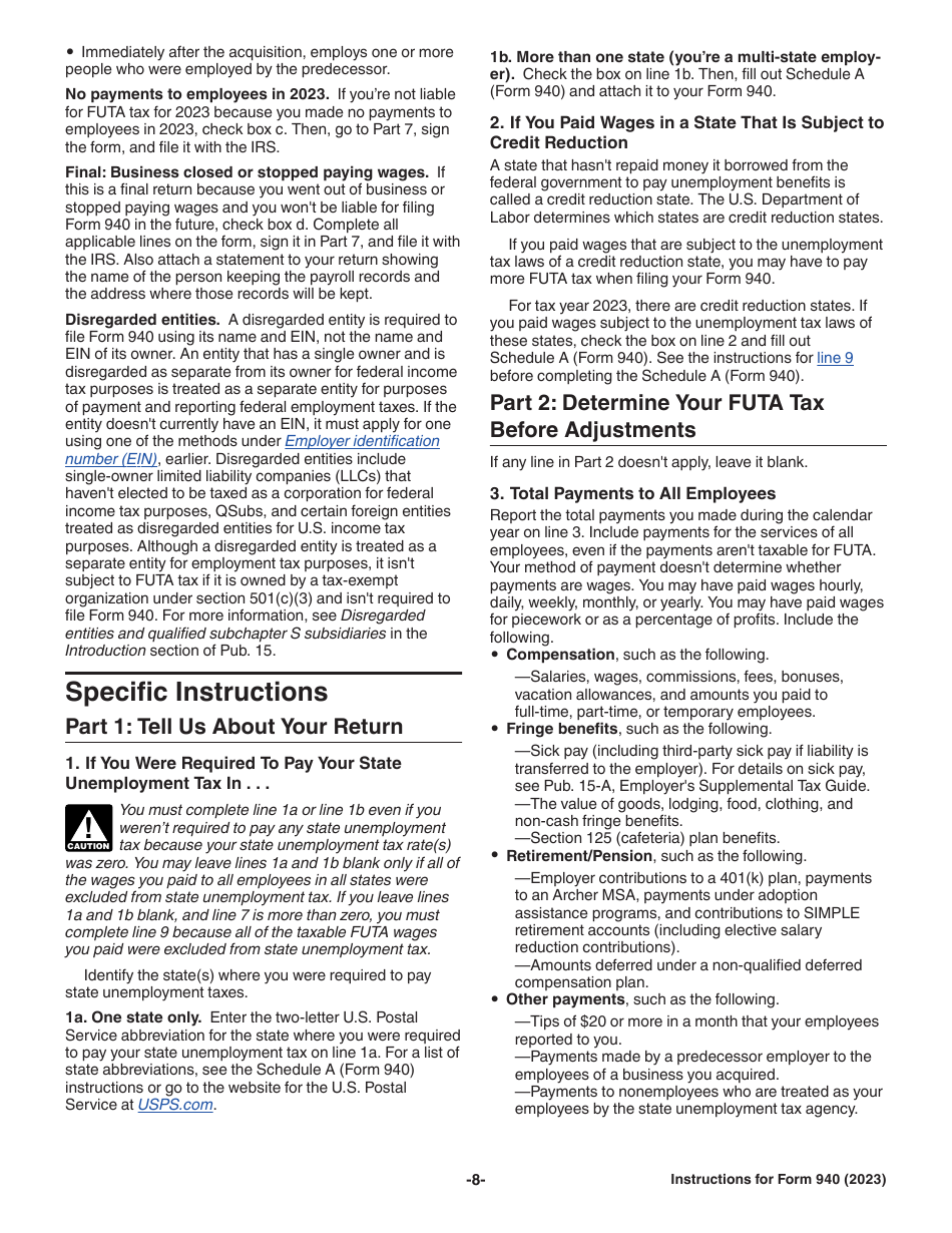 Instructions for IRS Form 940 Employers Annual Federal Unemployment (Futa) Tax Return, Page 8