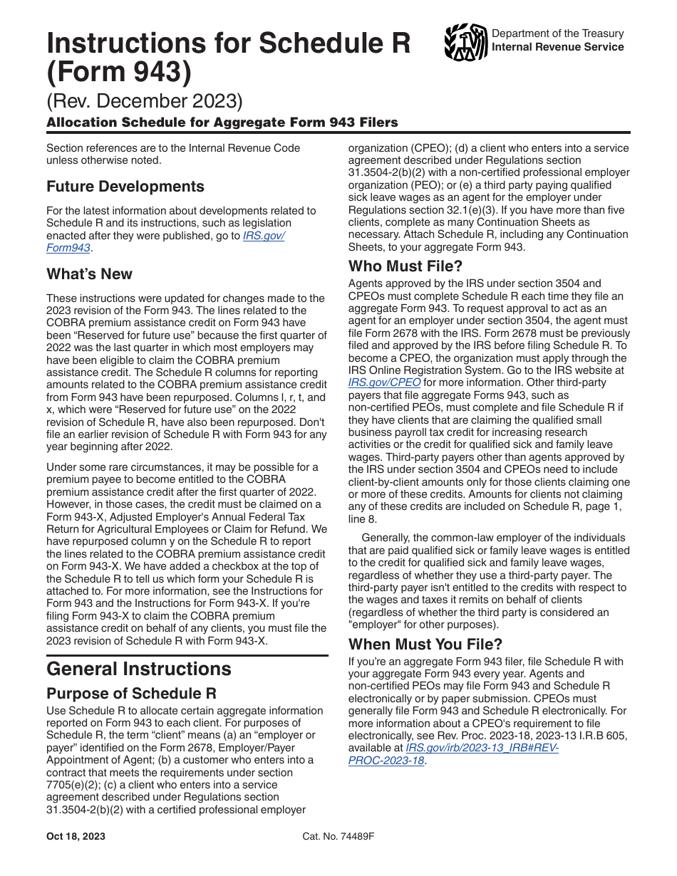 Download Instructions for IRS Form 943 Schedule R Allocation Schedule ...