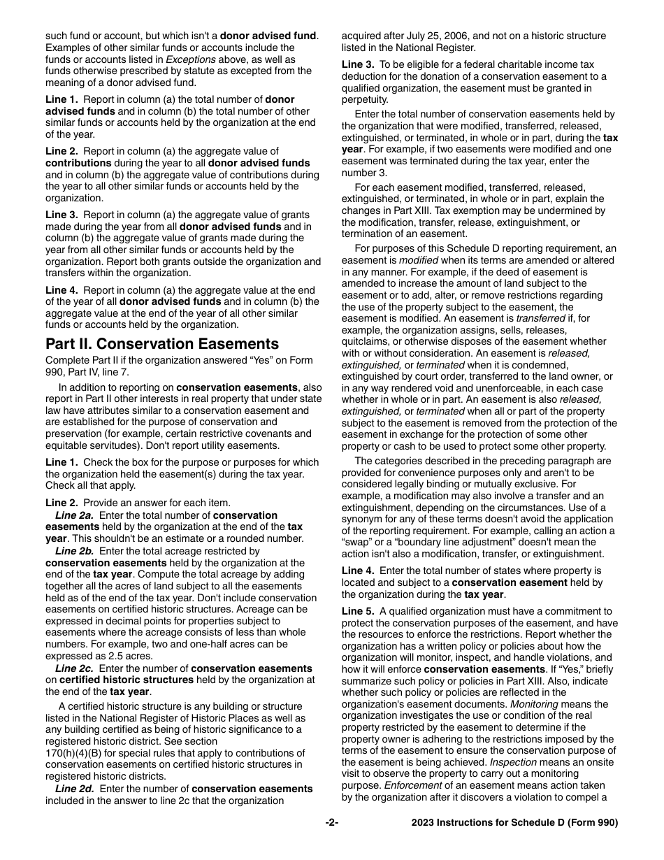 Instructions for IRS Form 990 Schedule D Supplemental Financial Statements, Page 2