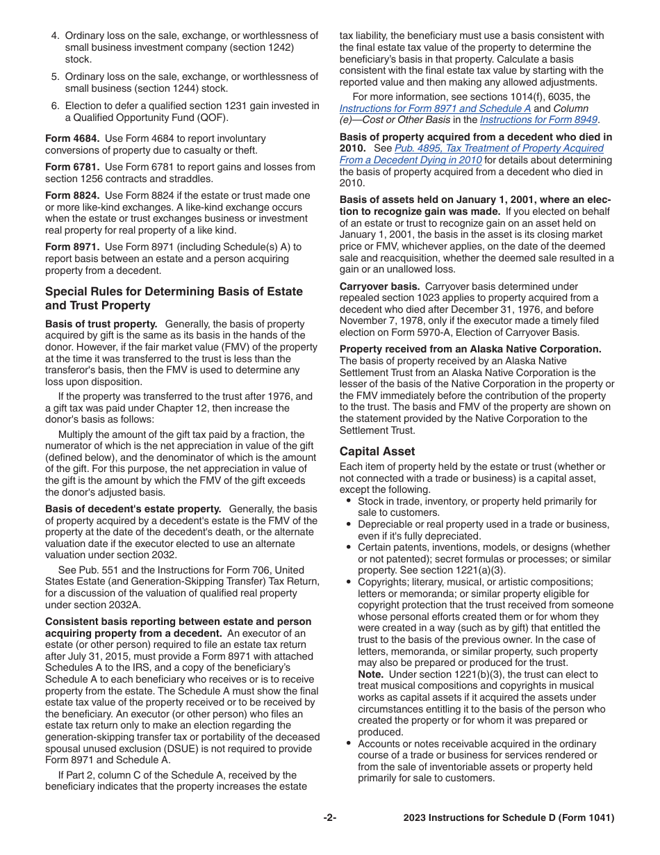 Download Instructions For Irs Form 1041 Schedule D Capital Gains And Losses Pdf 2023 9784