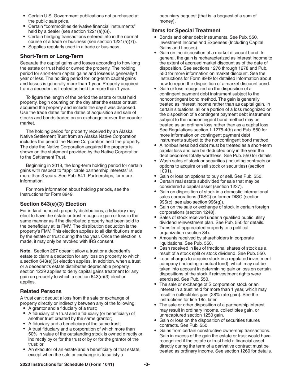 Instructions for IRS Form 1041 Schedule D Capital Gains and Losses, Page 3