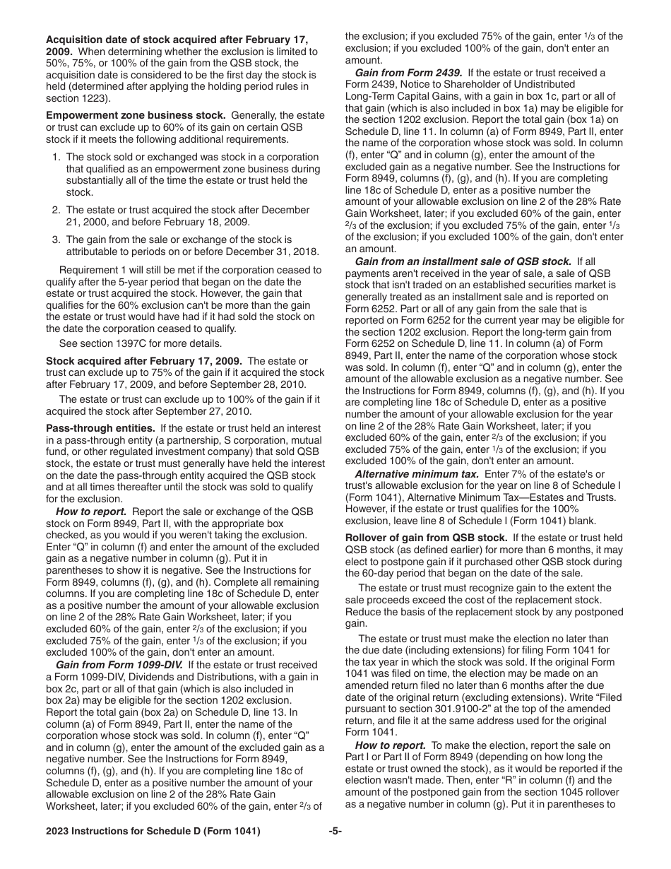 Instructions for IRS Form 1041 Schedule D Capital Gains and Losses, Page 5