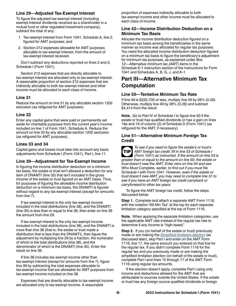 Instructions for IRS Form 1041 Schedule I Alternative Minimum Tax - Estates and Trusts, Page 8