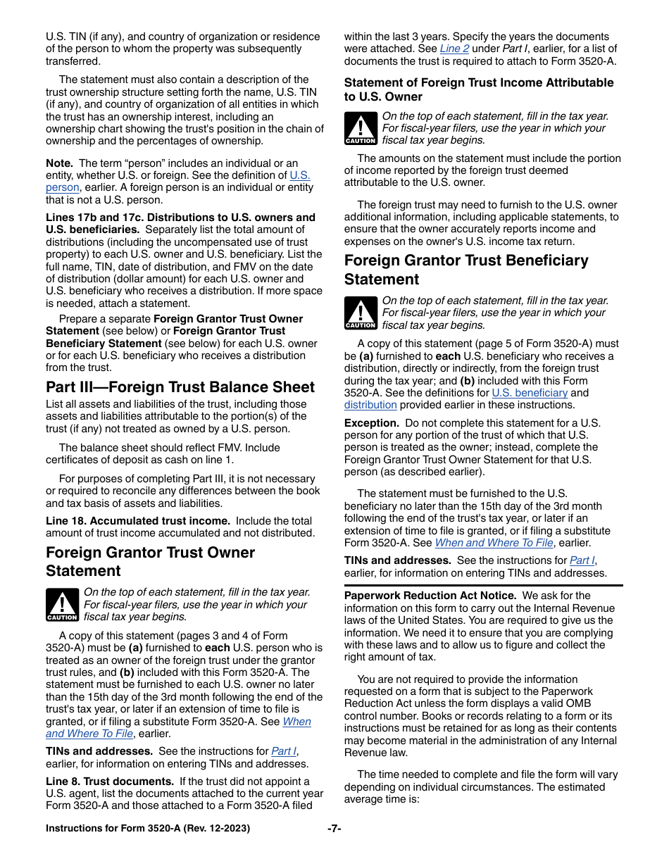 Instructions for IRS Form 3520-A Annual Information Return of Foreign Trust With a U.S. Owner, Page 7