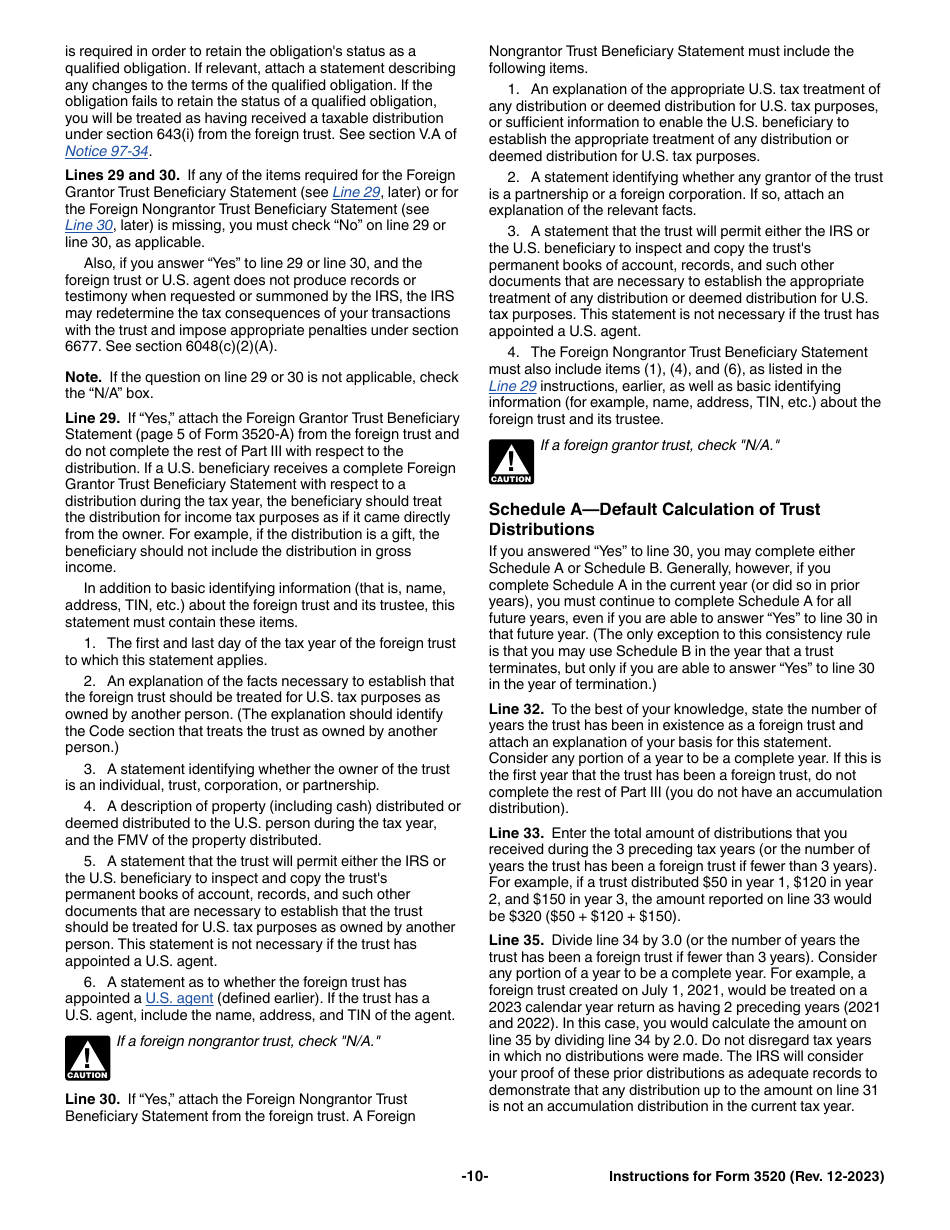 Instructions for IRS Form 3520 Annual Return to Report Transactions With Foreign Trusts and Receipt of Certain Foreign Gifts, Page 10