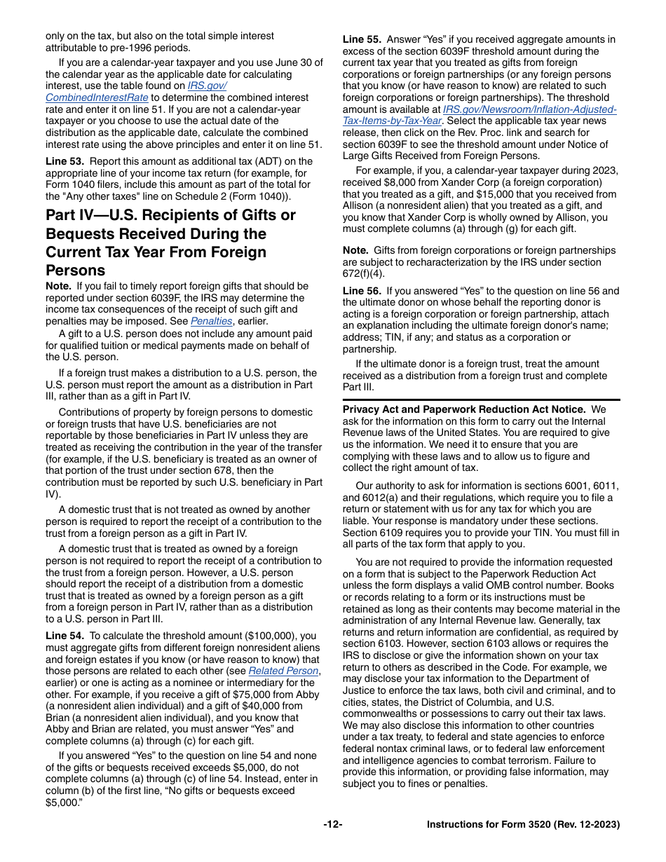 Instructions for IRS Form 3520 Annual Return to Report Transactions With Foreign Trusts and Receipt of Certain Foreign Gifts, Page 12