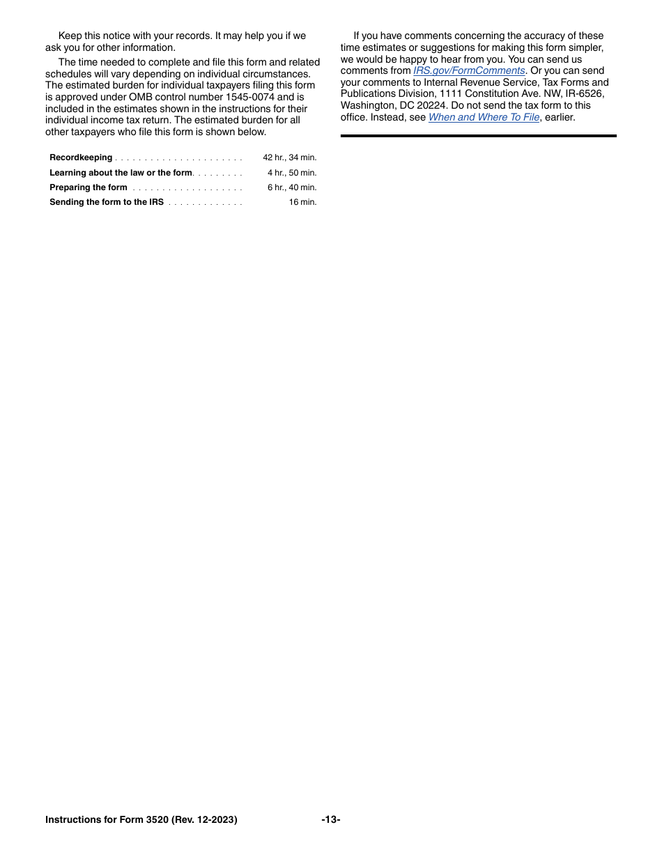 Instructions for IRS Form 3520 Annual Return to Report Transactions With Foreign Trusts and Receipt of Certain Foreign Gifts, Page 13