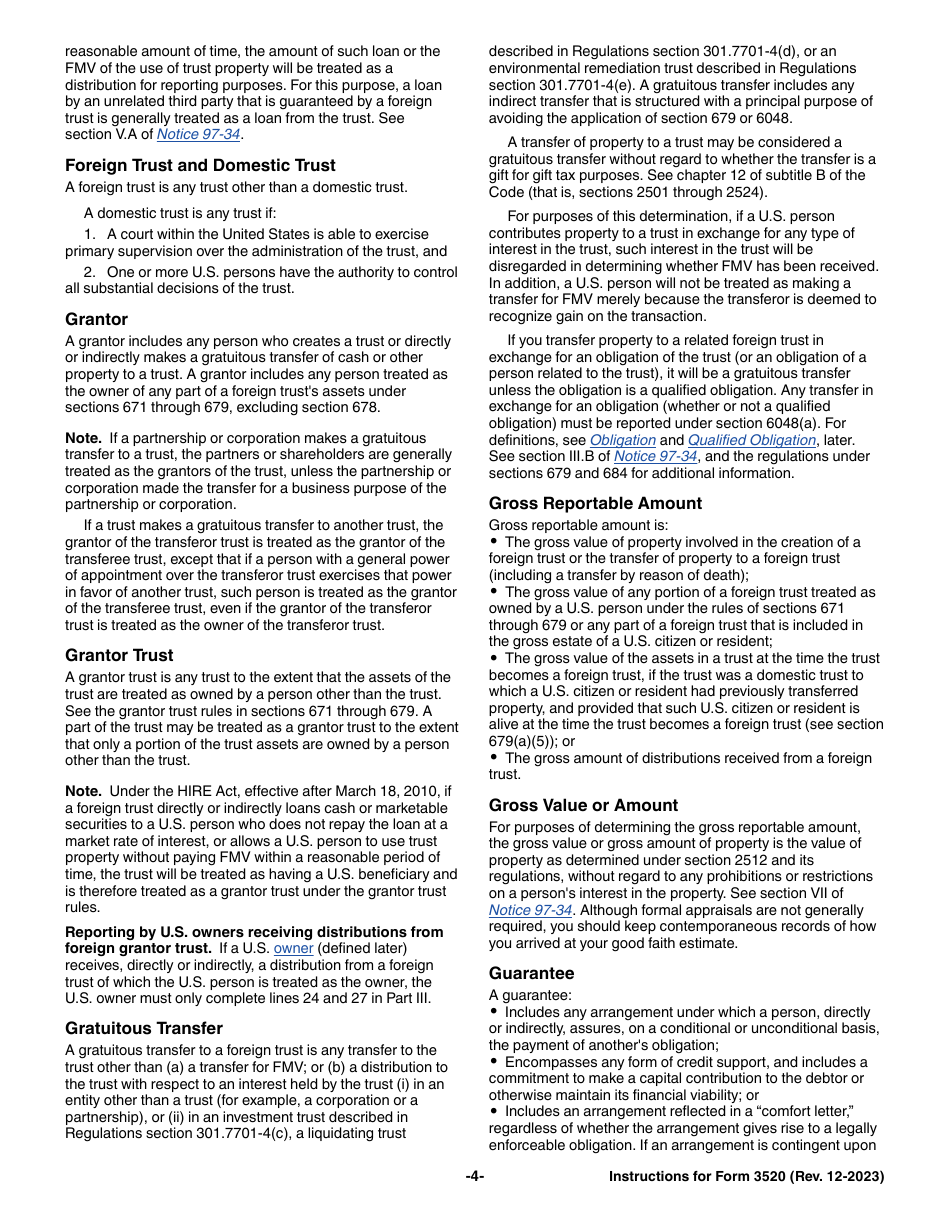 Instructions for IRS Form 3520 Annual Return to Report Transactions With Foreign Trusts and Receipt of Certain Foreign Gifts, Page 4