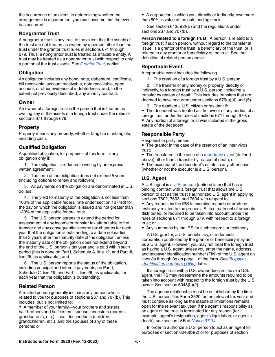 Instructions for IRS Form 3520 Annual Return to Report Transactions With Foreign Trusts and Receipt of Certain Foreign Gifts, Page 5