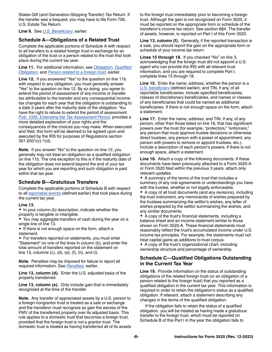 Instructions for IRS Form 3520 Annual Return to Report Transactions With Foreign Trusts and Receipt of Certain Foreign Gifts, Page 8