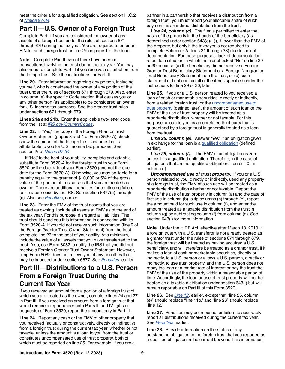 Instructions for IRS Form 3520 Annual Return to Report Transactions With Foreign Trusts and Receipt of Certain Foreign Gifts, Page 9