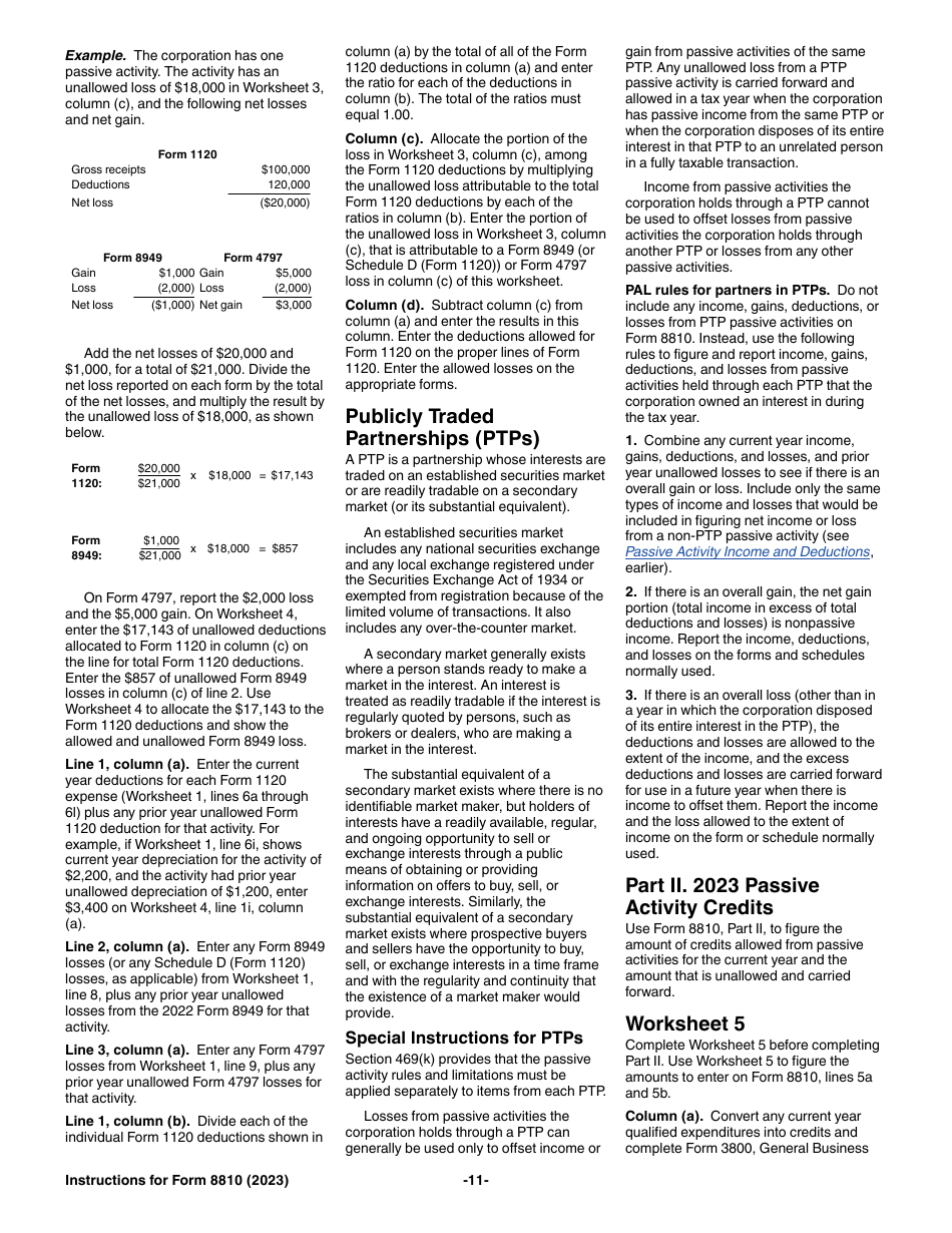 Instructions for IRS Form 8810 Corporate Passive Activity Loss and Credit Limitations, Page 11