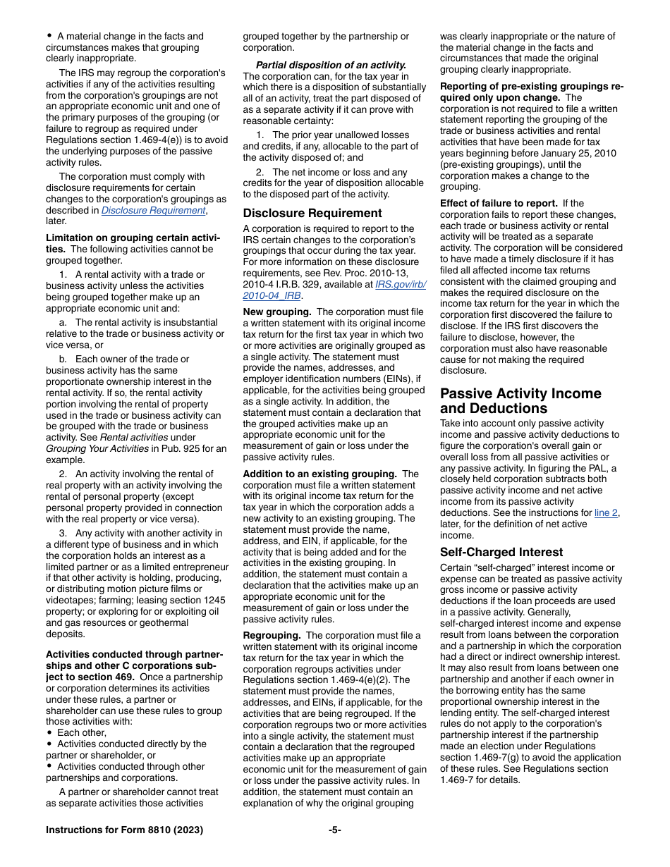 Instructions for IRS Form 8810 Corporate Passive Activity Loss and Credit Limitations, Page 5