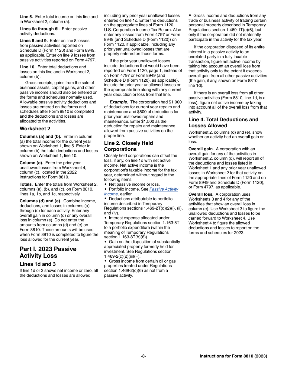 Instructions for IRS Form 8810 Corporate Passive Activity Loss and Credit Limitations, Page 8