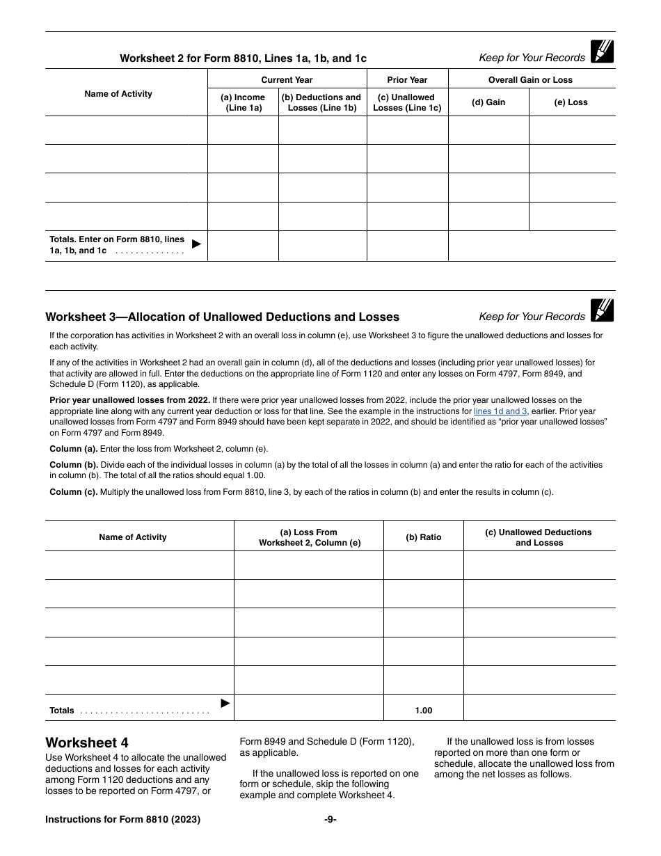 Instructions for IRS Form 8810 Corporate Passive Activity Loss and Credit Limitations, Page 9