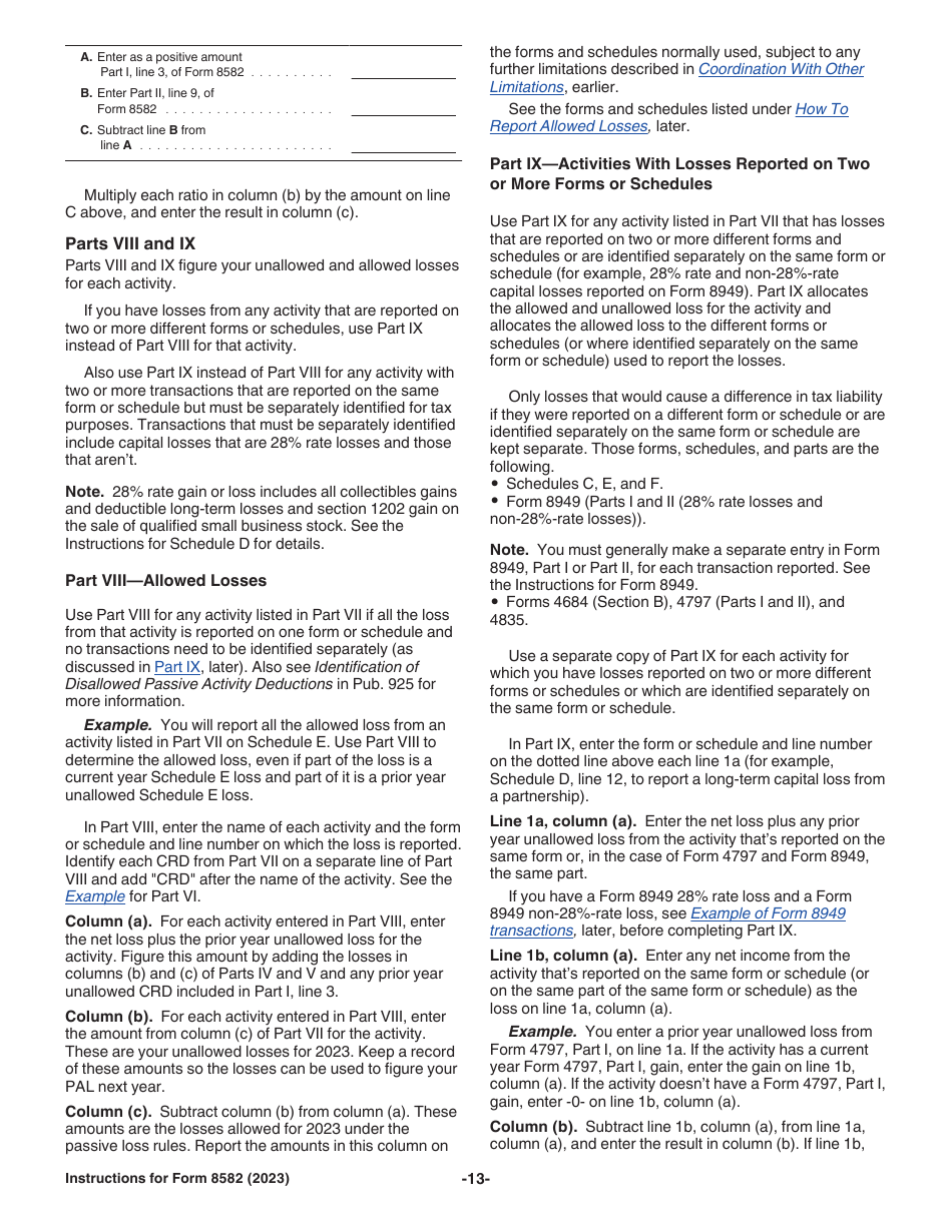 Instructions for IRS Form 8582 Passive Activity Loss Limitations, Page 13