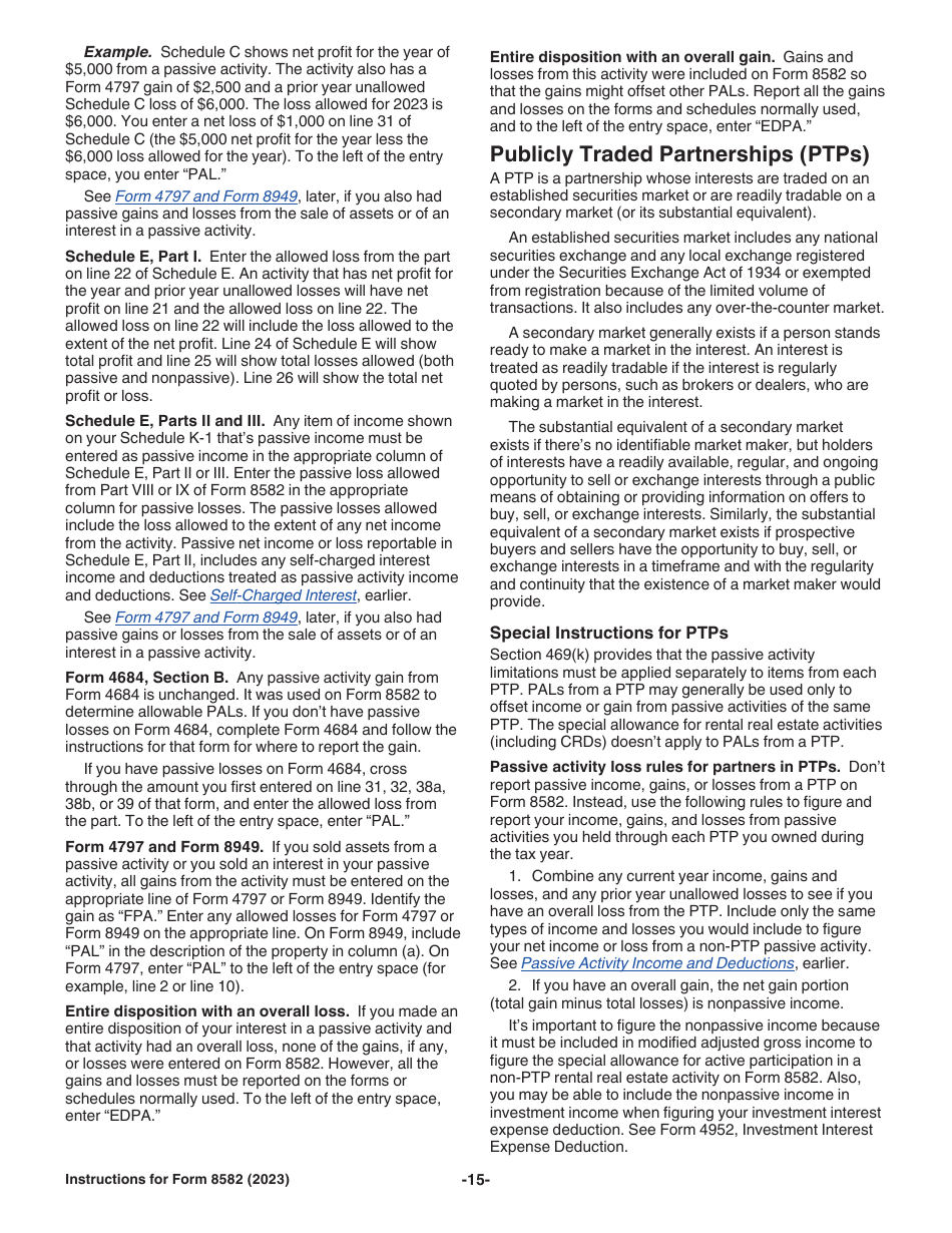 Instructions for IRS Form 8582 Passive Activity Loss Limitations, Page 15