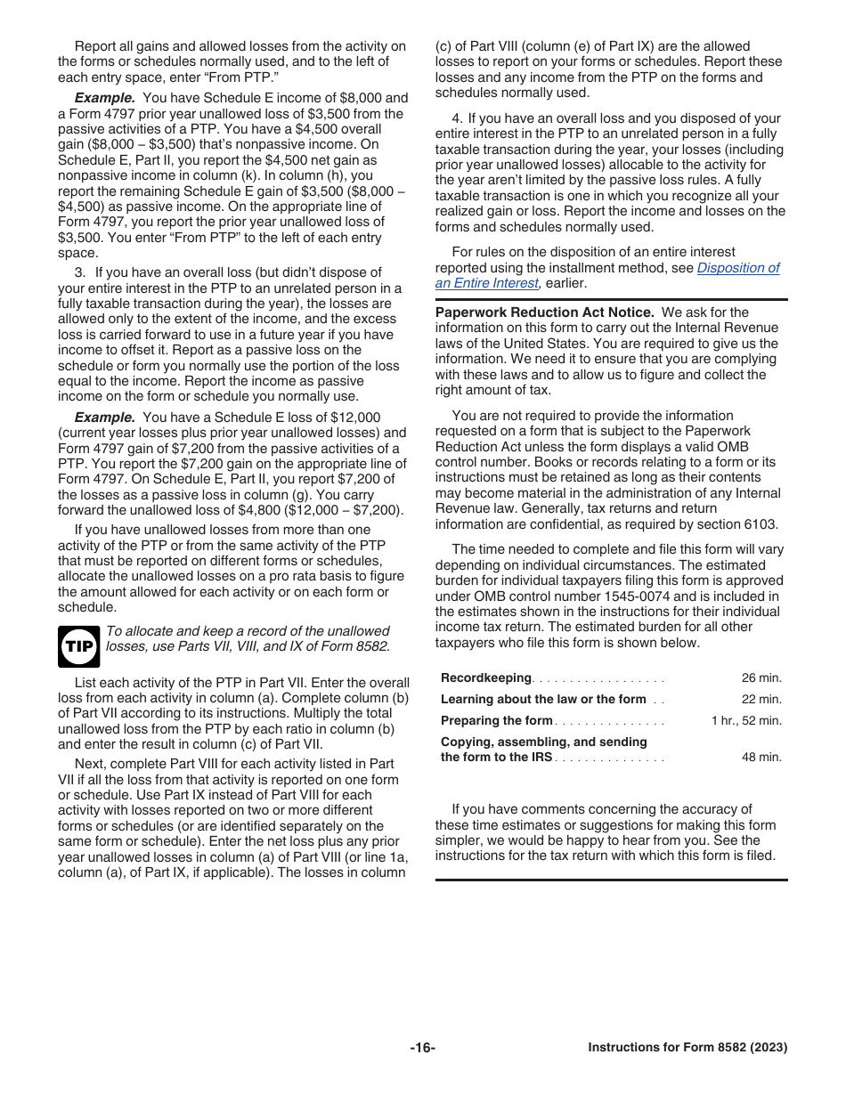 Instructions for IRS Form 8582 Passive Activity Loss Limitations, Page 16