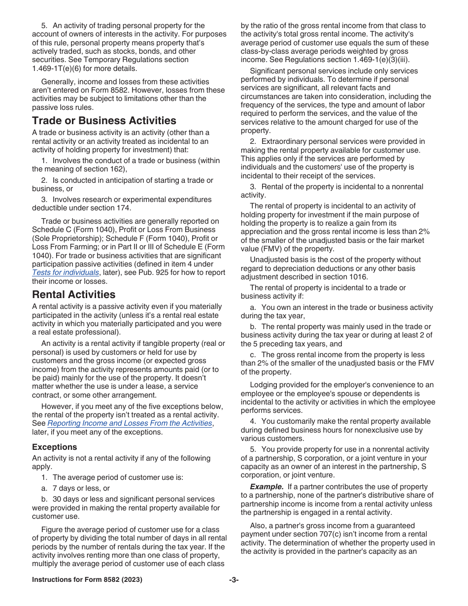 Instructions for IRS Form 8582 Passive Activity Loss Limitations, Page 3