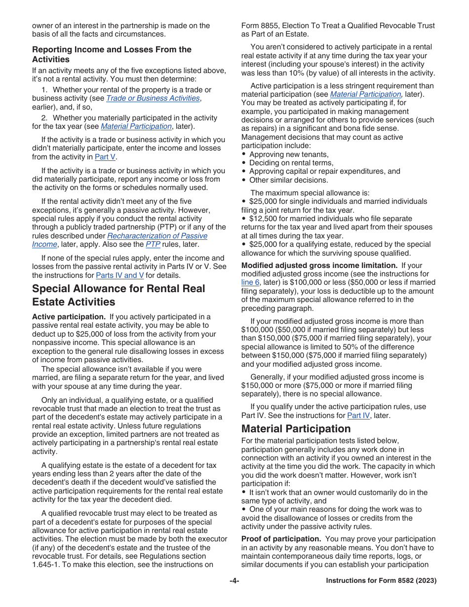 Instructions for IRS Form 8582 Passive Activity Loss Limitations, Page 4