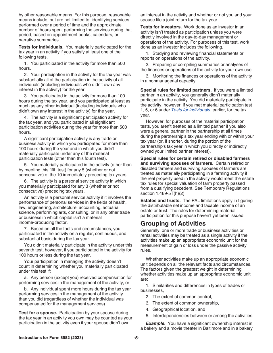 Instructions for IRS Form 8582 Passive Activity Loss Limitations, Page 5