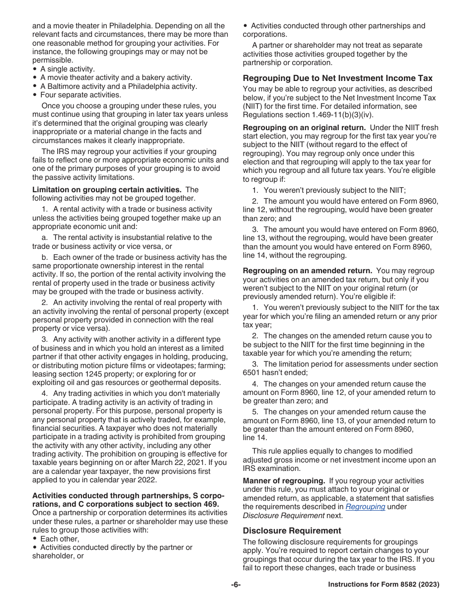 Instructions for IRS Form 8582 Passive Activity Loss Limitations, Page 6