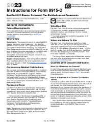 Document preview: Instructions for IRS Form 8915-D Qualified 2019 Disaster Retirement Plan Distributions and Repayments, 2023