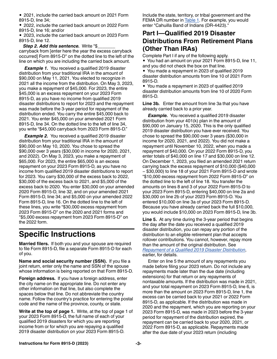 Instructions for IRS Form 8915-D Qualified 2019 Disaster Retirement Plan Distributions and Repayments, Page 3