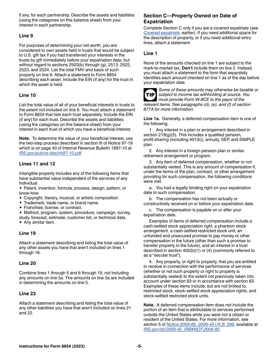 Instructions for IRS Form 8854 Initial and Annual Expatriation Statement, Page 5
