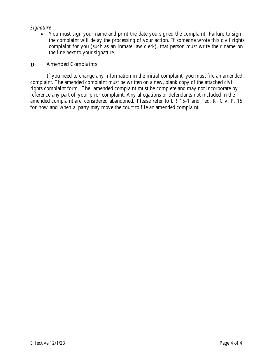 Civil Rights Complaint by an Incarcerated Individual - Nevada, Page 4