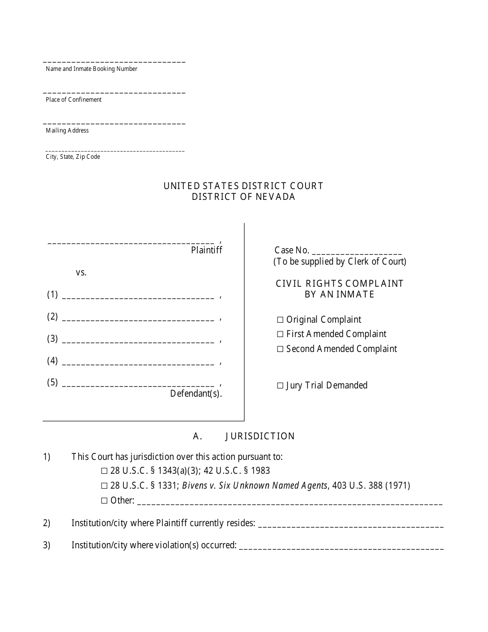 Civil Rights Complaint by an Incarcerated Individual - Nevada, Page 5